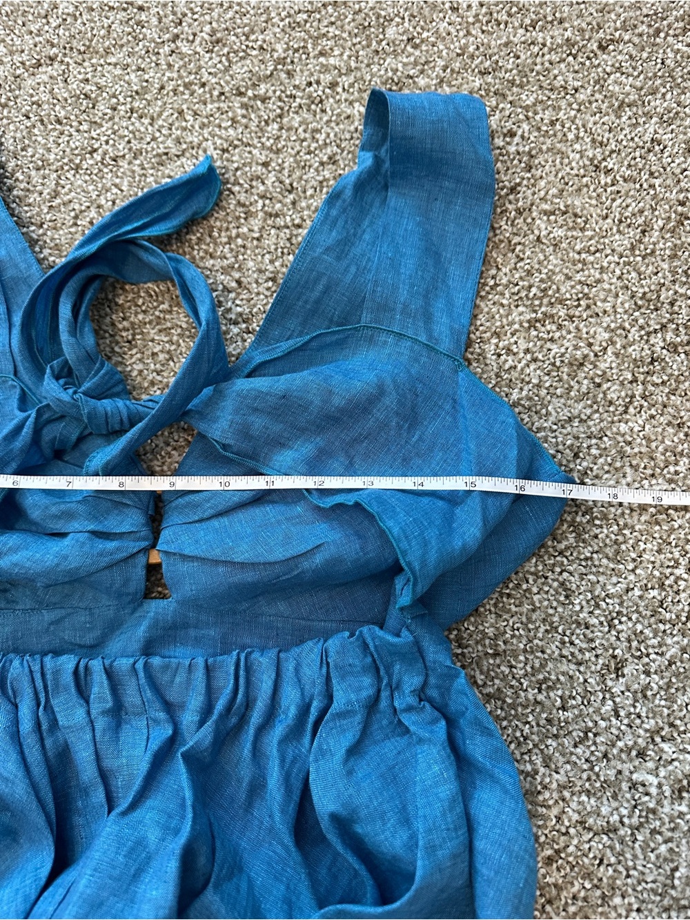 Linen Sleeveless V-Neck Blue Summer Dress - Picture 7 of 9